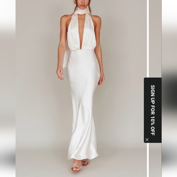 Selfie Leslie Ivory Backless Satin Gown - Picture 3 of 4